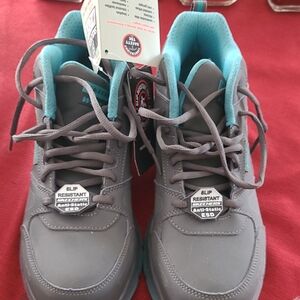 Skechers Gray and Teal Safety Toe Shoes